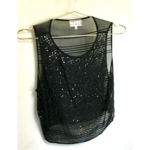 Ann Tjian for Kenar Womens Black Sequin Beaded Silk Sleeveless Tank Top Large